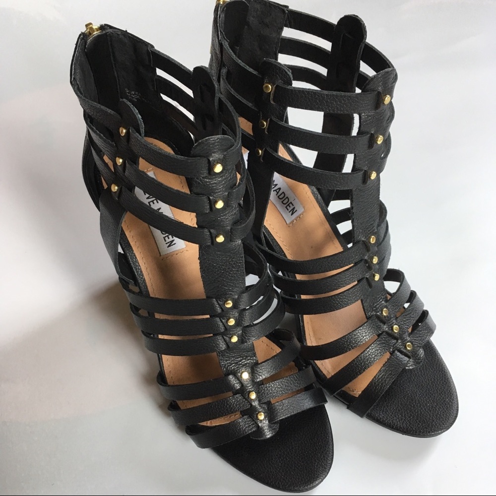 Steve Madden Sofia Caged Chunky Heel 7.5 Black